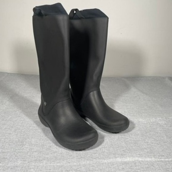 Crocs Jaunt Women's Black Tall Rubber Rain Boots Size 7 Water Resistant - Picture 1 of 13